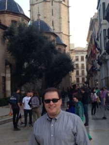 Rob in the Old Town Outside Valnecia Cathedral an Micalet Tower