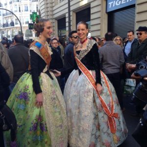 Girls in Traditional Valencian Costumes During Fallas in Valencia, Spain