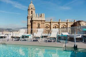 Hotel Molina Lario Rooftop View of Malaga Cathedral