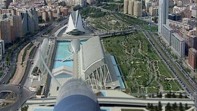 Courtesy of Spain Tourist Office Aerial View of the Agora (top), Science Museum (center) and Opera House in Valencia, Spain