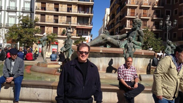 © Rob Hard 2016 Rob at Turia Fountain in the Plaza de la Virgen in Valencia, Spain