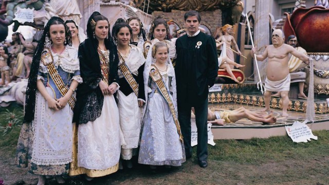 Traditional Costumes in Valencia, Spain, During Fallas