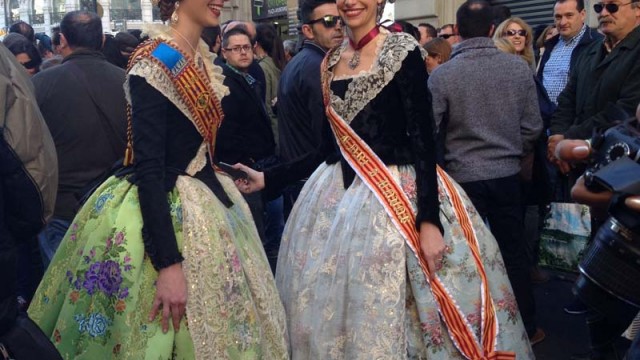 Girls in Traditional Valencian Costumes During Fallas in Valencia, Spain