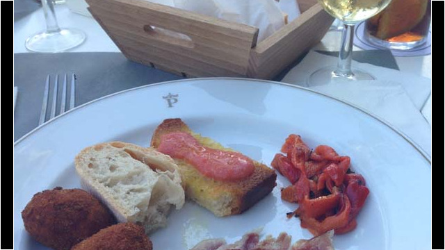 Sampling Tapas and Sherry After Arriving at the Parador de Malaga Gibralfaro. © 2017 Rob Hard Sampling Tapas After Arriving at the Parador de Malaga Gibralfaro