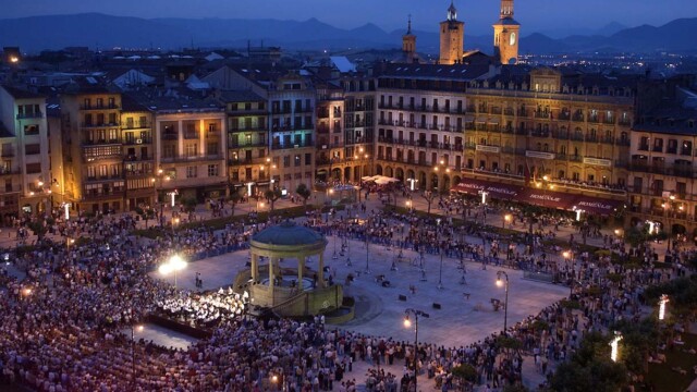 Courtesy image Castle Plaza in Pamplona at Night