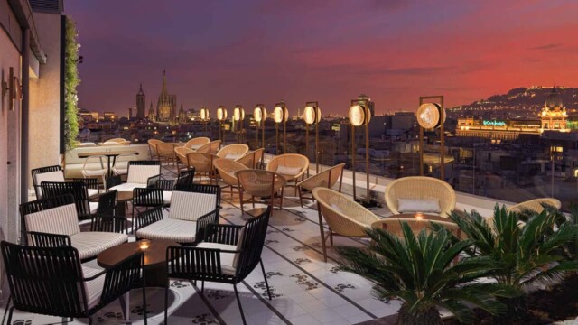 Courtesy image H10 Cubik Barcelona Atik Terrace at Night