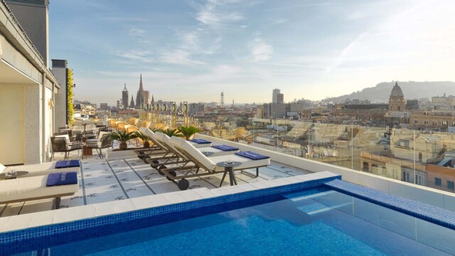 The pool is small and really only accommodates a few people, but it's a nice touch to the rooftop. Courtesy image H10 Cubik Hotel Barcelona Rooftop Terrace Pool and Views