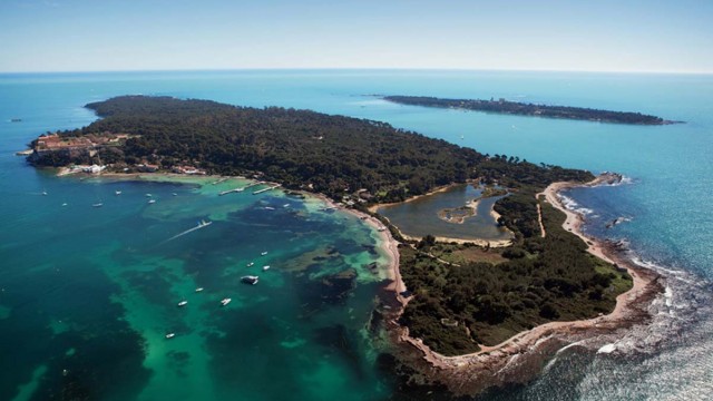 Courtesy of Palais des Festivals et des Congres in Cannes Aerial View of Island Lerins in Cannes, France