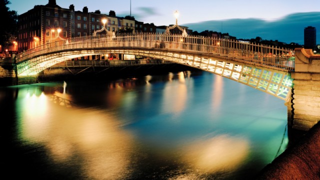 Bridges line along River Liffey. Dublin at Night