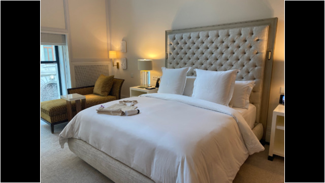 Elegant Guest Room at Four Seasons Madrid. Courtesy of Mira Temkin Four Seasons Hotel Madrid Guestroom