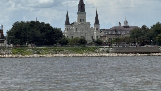 View of St Louis Cathedral from the Paddlewheeler Creole Queen River Cruise in New Orleans. © Rob Hard 2025 View of St Louis Cathedral from the Paddlewheeler Creole Queen River Cruise in New Orleans