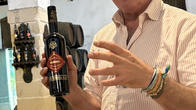 José Romero, commercial director at Bodgas Leon Domecq, with Oloroso.